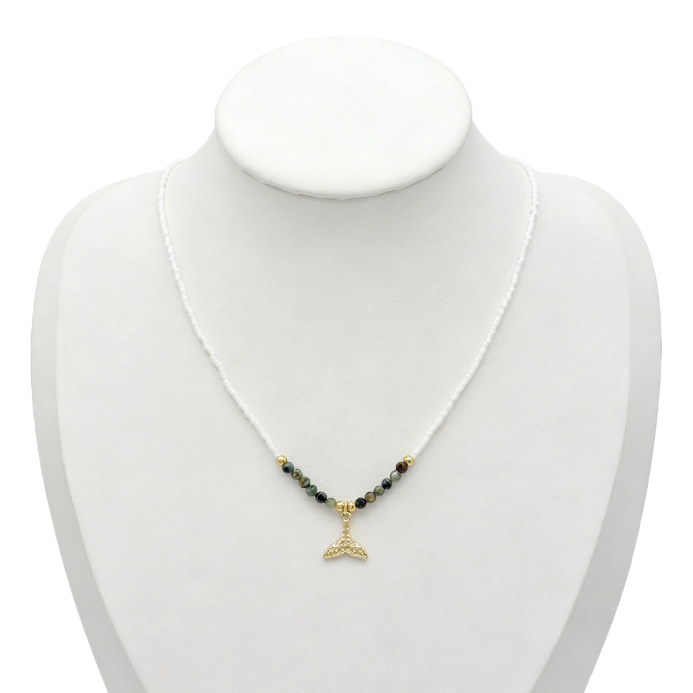 Handmade Natural African Turquoise Beads Miyuki Fresh Water Pearl Whale Tail Pendant Necklace Set