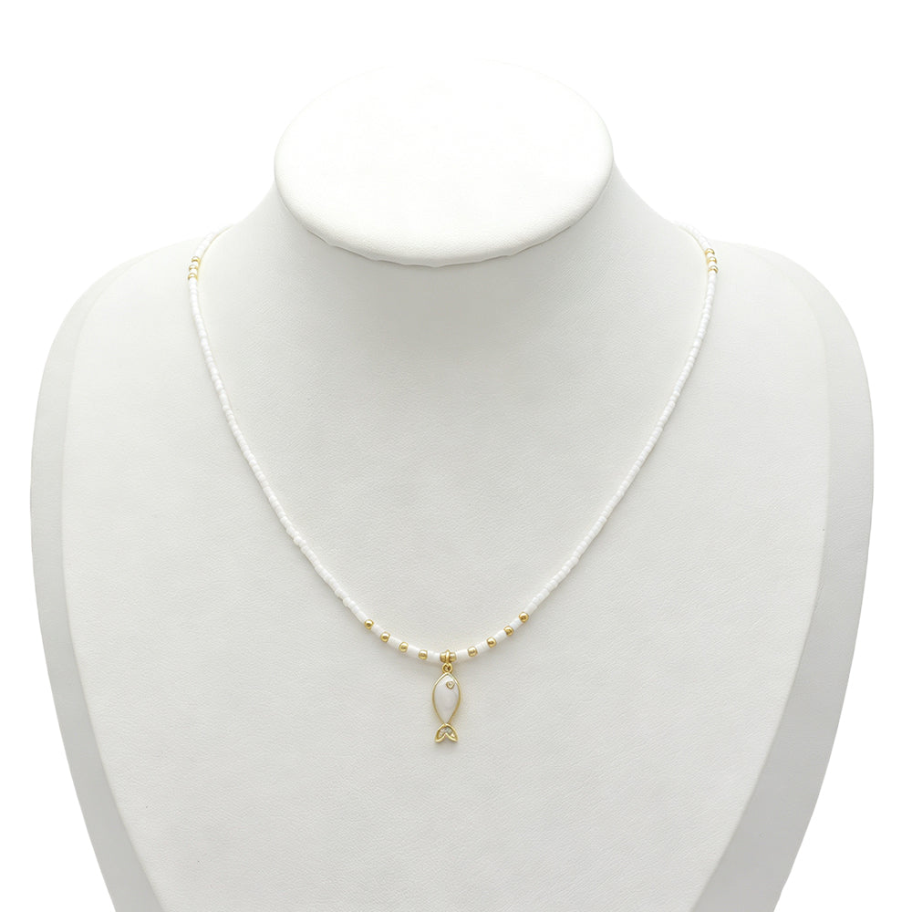 Delica Beads Miyuki Beads Plate Gold Brass Enamel Fish Pendant Necklace