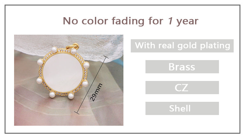 Wholesale Diy Manufacture China Factory Custom Pearl Necklace pendant charm CZ Gold Plated Round Shell Pendant For Women Gift