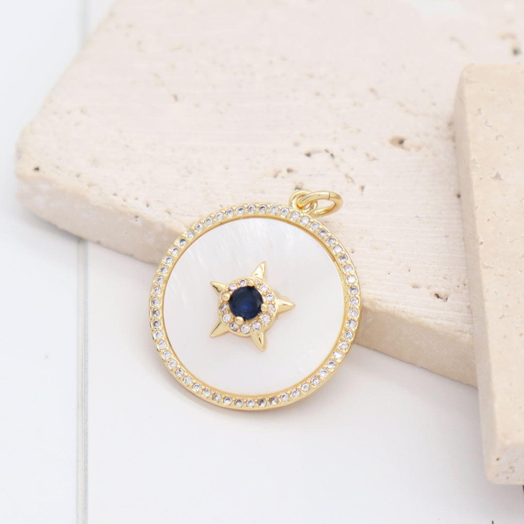 Miss Jewelry Gift Newest Fashion Wholesale Custom Factory Star Charm Necklace Pendant CZ Gold Plated Round Shell Star Pendant