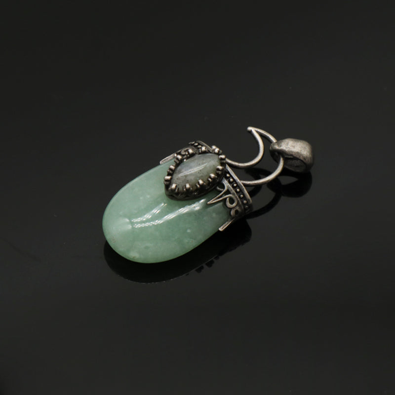 Wholesale New Design Diy Manufacture China Factory Moon Shape Charm Jewelry Green Aventurine Natural Stone Pendant For Necklace