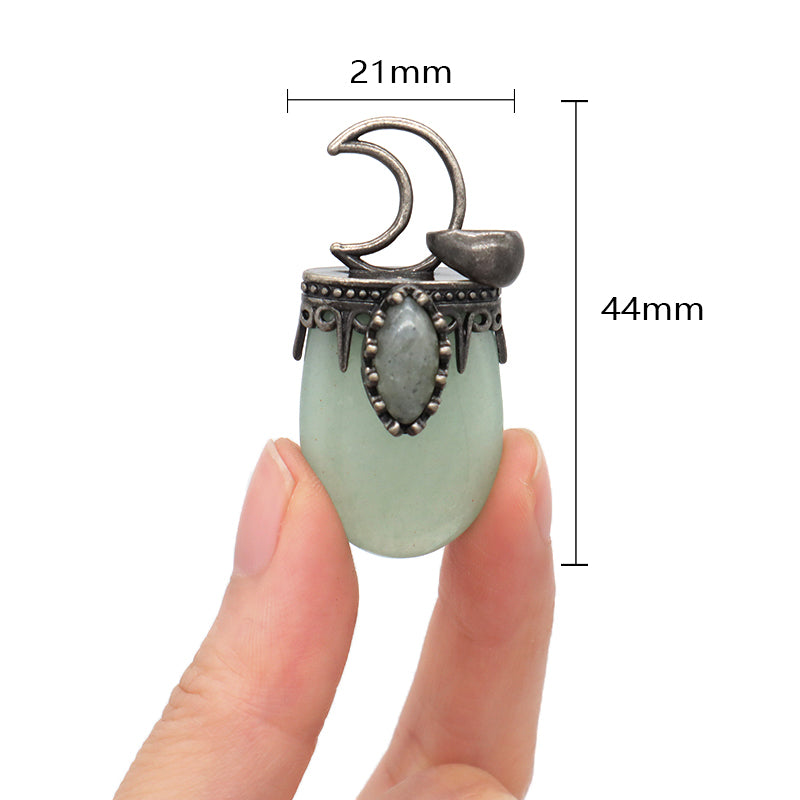 Wholesale New Design Diy Manufacture China Factory Moon Shape Charm Jewelry Green Aventurine Natural Stone Pendant For Necklace
