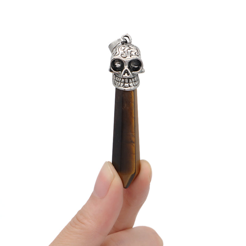 Wholesale Various Skull Charm Pendant Jewelry Hexagonal Point Healing Crystal Energy Gemstone Natural Stone Demon Skull Pendant