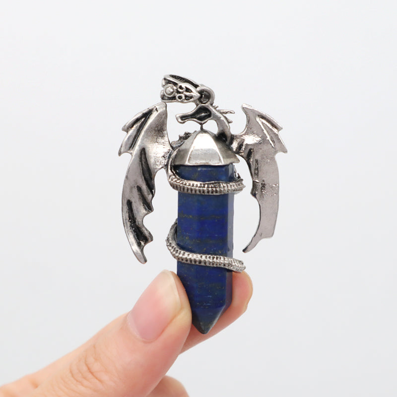 Wholesale Custom Natural Crystal Healing Energy Stone Dragon Charm Jewelry Hexagonal Natural Stone Dragon Pendant For Men Women