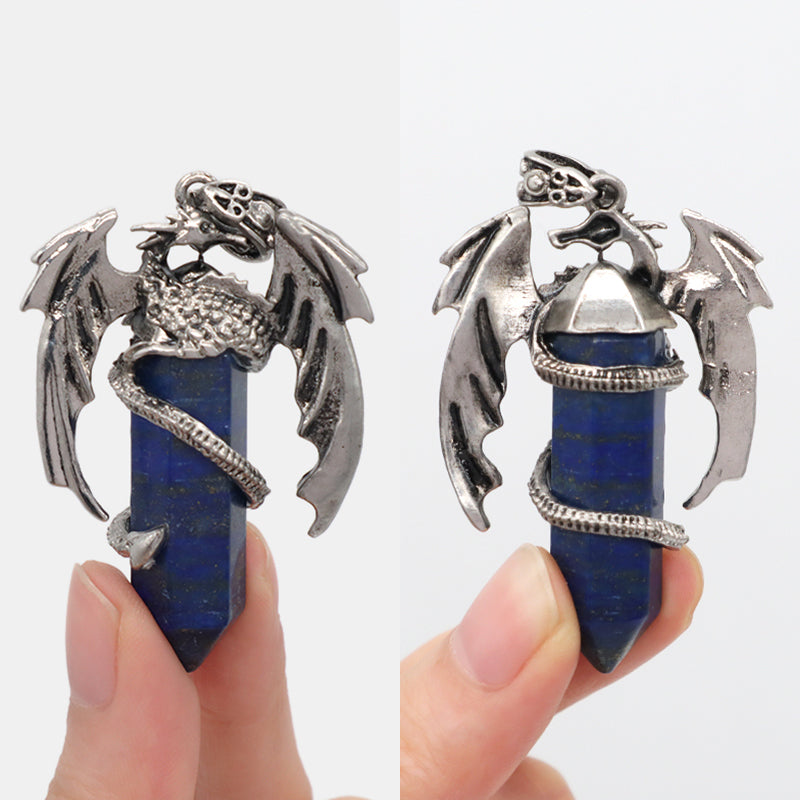 Wholesale Custom Natural Crystal Healing Energy Stone Dragon Charm Jewelry Hexagonal Natural Stone Dragon Pendant For Men Women