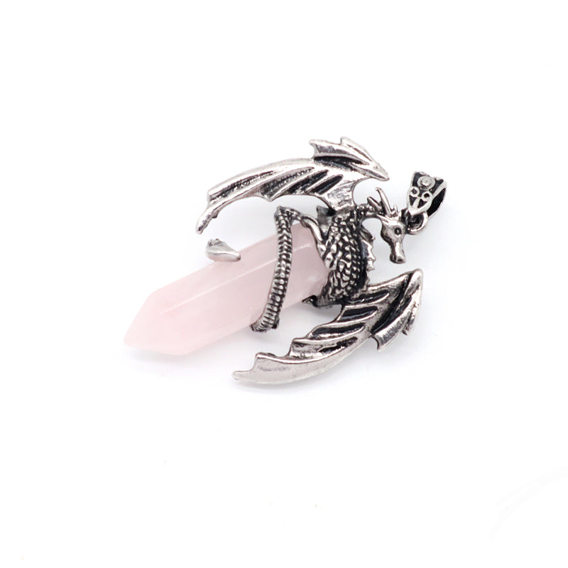 Wholesale Custom Natural Crystal Healing Energy Stone Dragon Charm Jewelry Hexagonal Natural Stone Dragon Pendant For Men Women