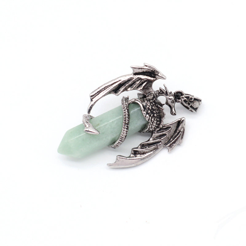Wholesale Custom Natural Crystal Healing Energy Stone Dragon Charm Jewelry Hexagonal Natural Stone Dragon Pendant For Men Women