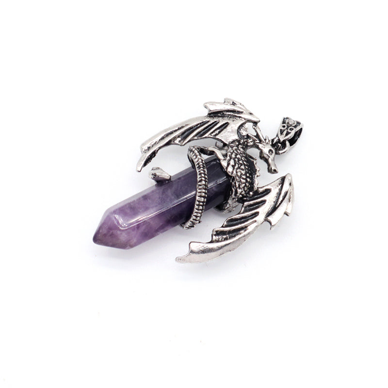 Wholesale Custom Natural Crystal Healing Energy Stone Dragon Charm Jewelry Hexagonal Natural Stone Dragon Pendant For Men Women