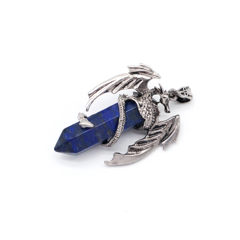 Wholesale Custom Natural Crystal Healing Energy Stone Dragon Charm Jewelry Hexagonal Natural Stone Dragon Pendant For Men Women