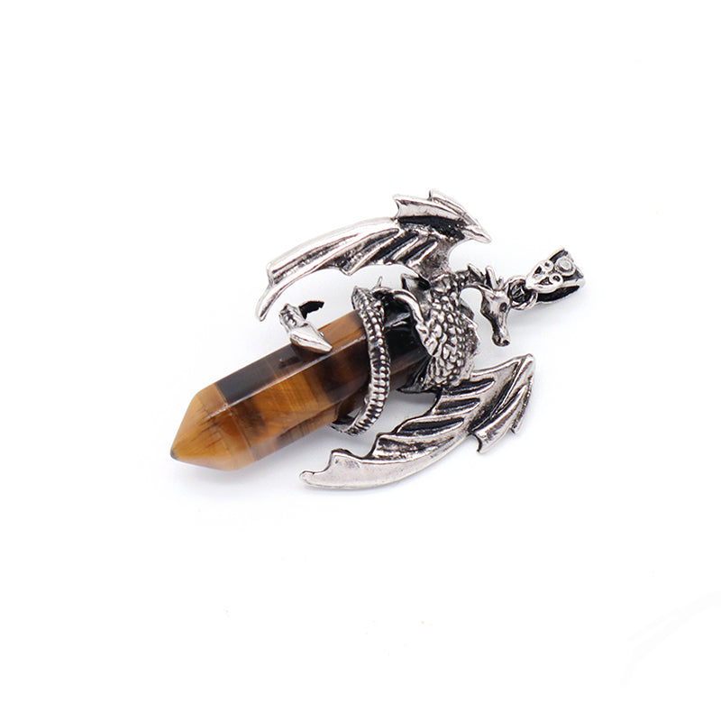 Wholesale Custom Natural Crystal Healing Energy Stone Dragon Charm Jewelry Hexagonal Natural Stone Dragon Pendant For Men Women