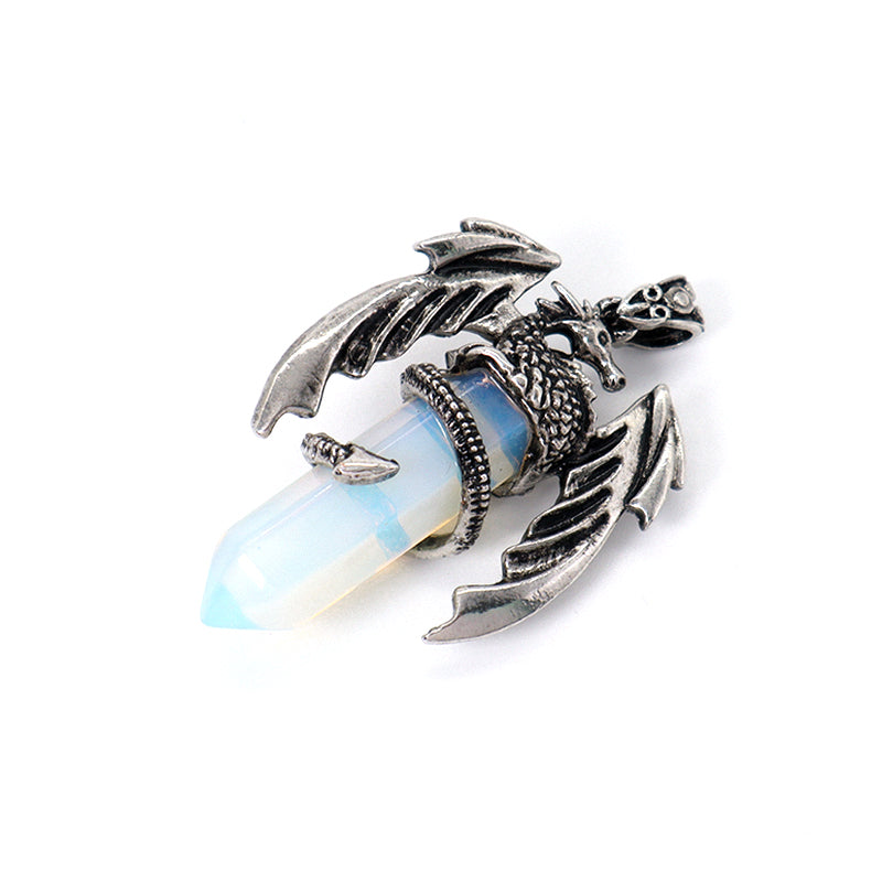 Wholesale Custom Natural Crystal Healing Energy Stone Dragon Charm Jewelry Hexagonal Natural Stone Dragon Pendant For Men Women