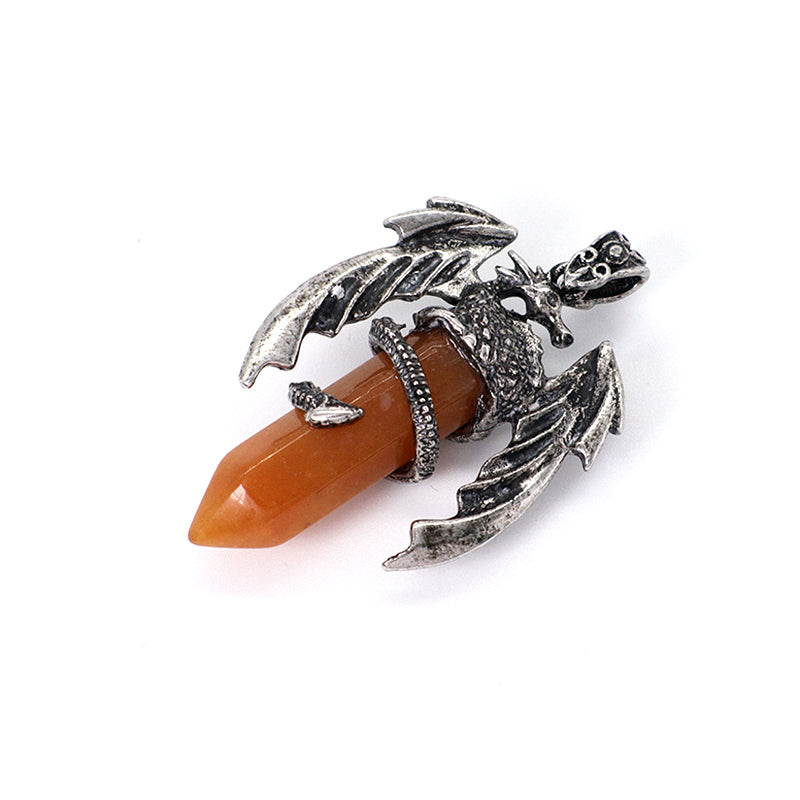 Wholesale Custom Natural Crystal Healing Energy Stone Dragon Charm Jewelry Hexagonal Natural Stone Dragon Pendant For Men Women