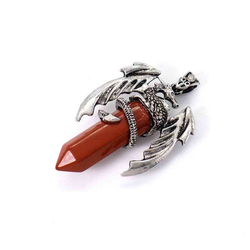 Wholesale Custom Natural Crystal Healing Energy Stone Dragon Charm Jewelry Hexagonal Natural Stone Dragon Pendant For Men Women