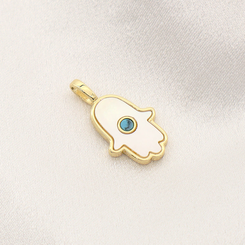 DIY Custom Manufacture China Factory Hand Shape Charm Pendant Jewelry CZ Gold Plated Natural Stone Hamsa Hand Necklace Pendant