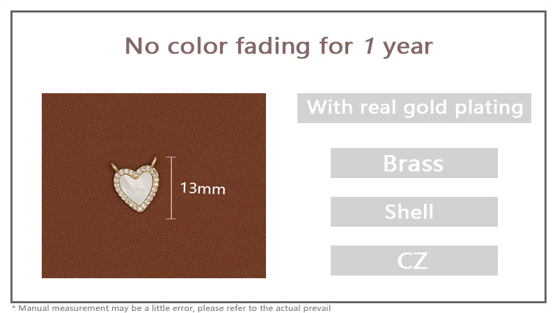 Wholesale Custom Manufacture Shell Heart Shape Charm Jewelry DIY Gold Plated CZ Natural Shell Heart Pendant For Necklace Making