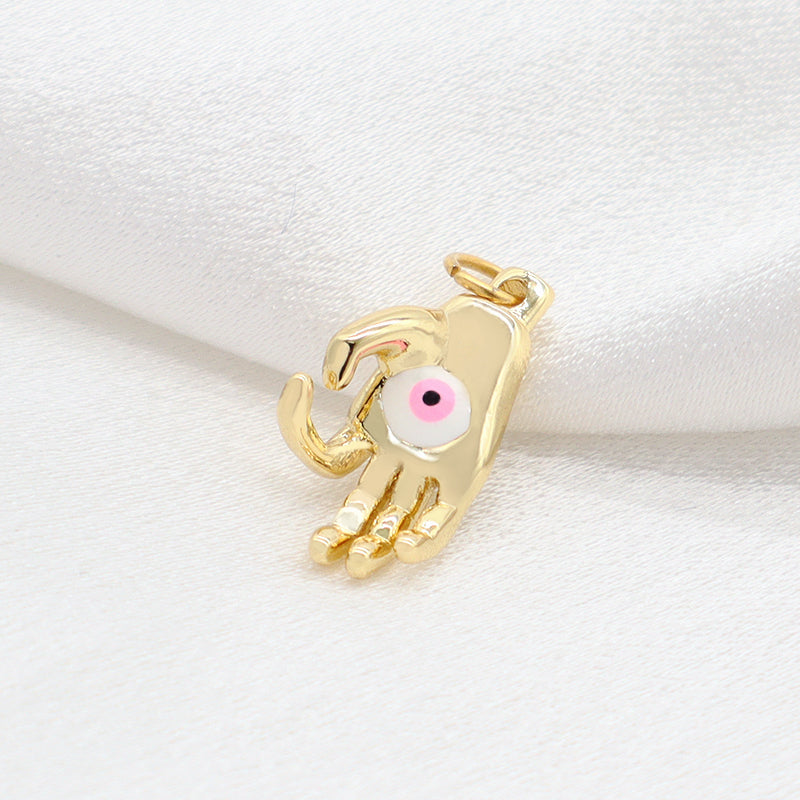 Blue Pink Eyes Pendant Charm Jewelry Diy Wholesale Custom Enamel Gold Plated Turkish Hamsa Hand Evil Eyes Pendant For Necklace