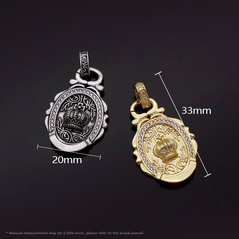 DIY New Design Manufacture Custom Factory Wholesale Women Men Round Charm Jewelry Gold Plated Vintage Crown Pendant For Necklace