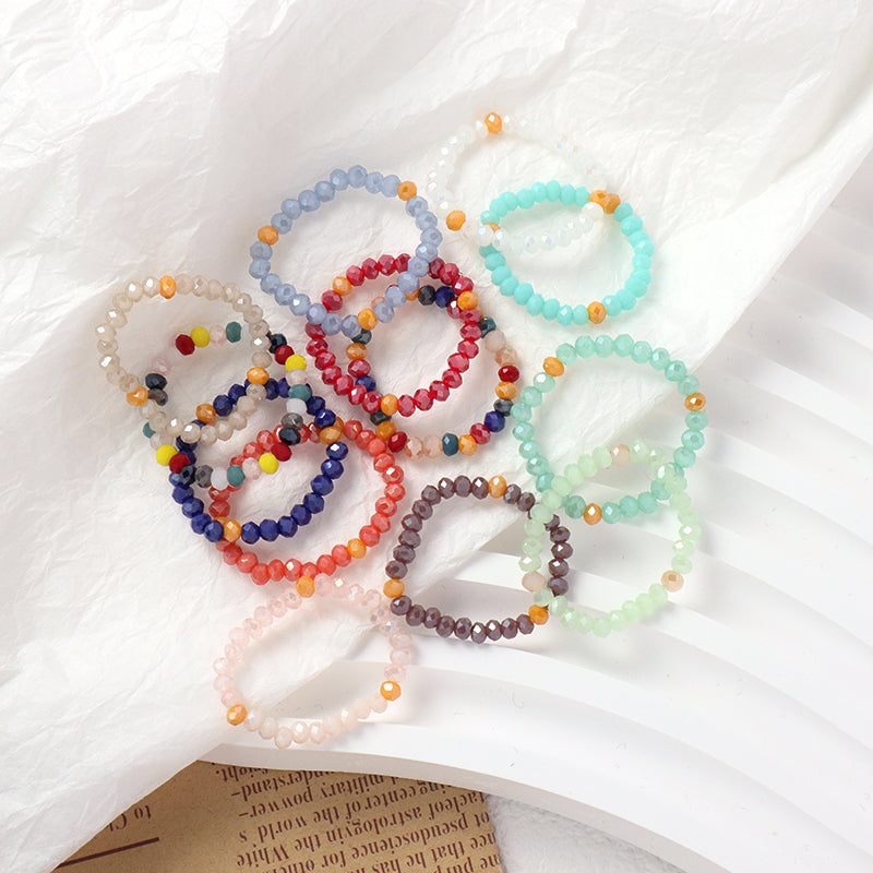 Various Color Wholesale Custom OEM Fashion Manufacture Factory Jewelry 3mm Handmade Stretch Glass Cyrstal Beaded Ring For Women