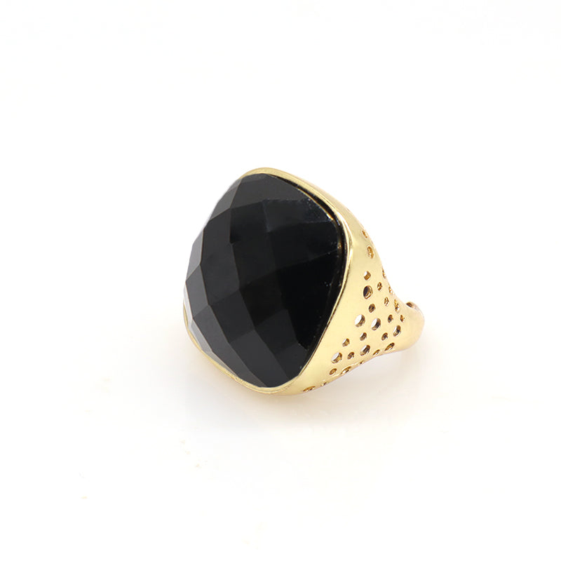 Newest Custom Wholesale Fashion Colorful Adjustable Opening Finger Ring Gold Plated Gemstone Natural Stone Ring For Women Gift