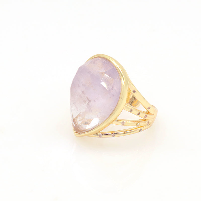 Adjustable Opening Gemstone Finger Ring Customized Wholesale Fashion Gift Gold Plated Water Drop Natural Stone Ring For Women