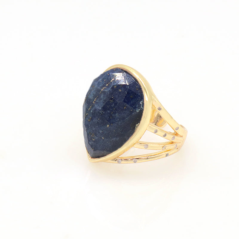 Adjustable Opening Gemstone Finger Ring Customized Wholesale Fashion Gift Gold Plated Water Drop Natural Stone Ring For Women