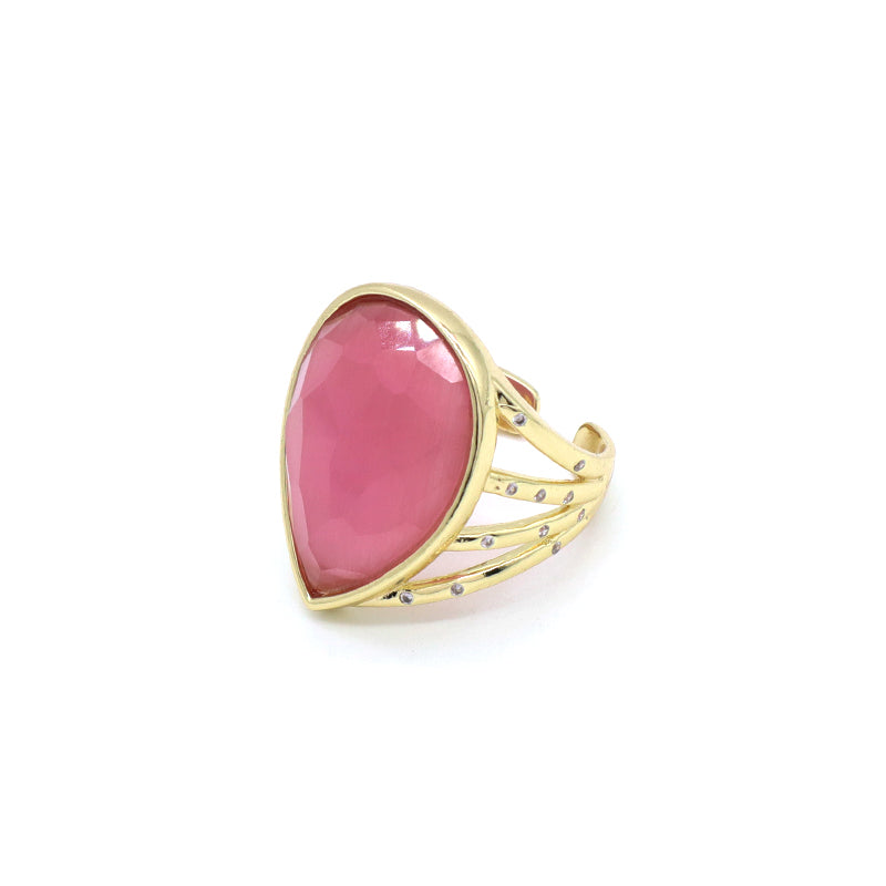 Wholesale Custom Fashion Colorful Finger Ring Jewelry Gift Women Adjustable Gold Plated Opening Gemstone Natural Real Stone Ring