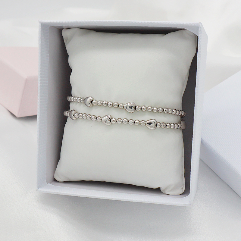Hot sale heart charm 925 silver beads bracelet cute love 3mm sterling silver girl bracelets