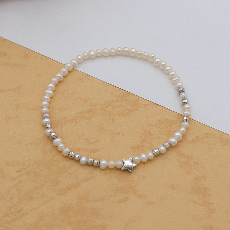 Euro Women Jewelry 925 Sterling Silver Beads High Quality Natural Fresh Water Pearl Elastic Bracelet Set