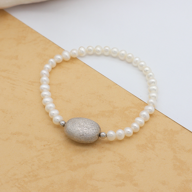 Europe Women Jewelry 925 Sterling Silver Beads High Quality Natural Fresh Water Pearl Elastic Bracelet Set
