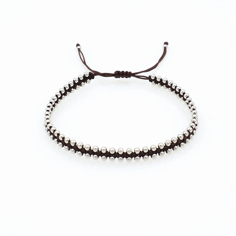 Custom New Wholesale Fashion Design 925 Sterling Silver Beads Cotton Wire Lace Double Layer Woven Handmade Bracelet