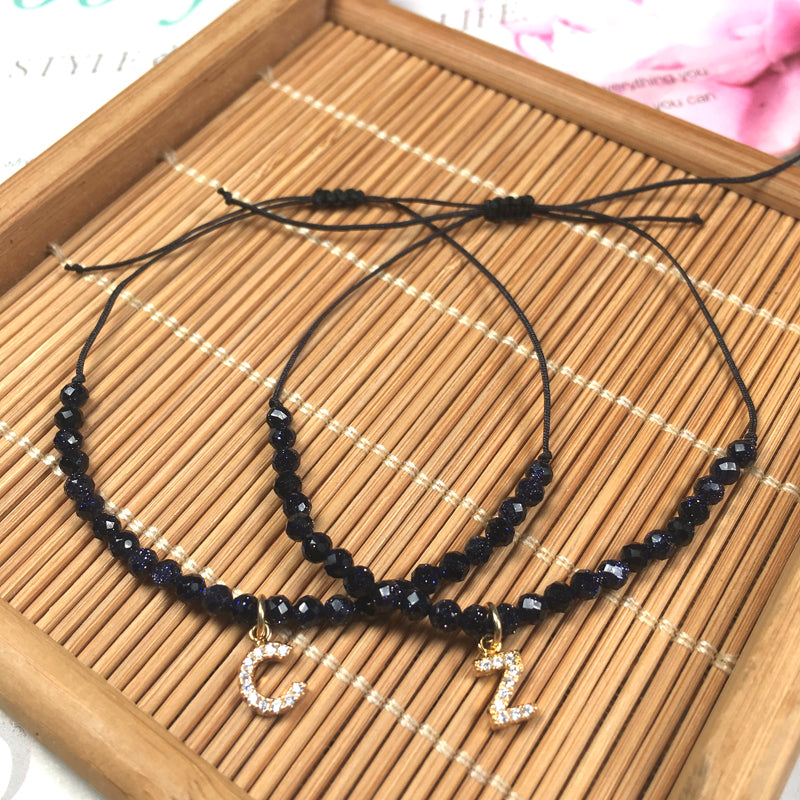 Custom Women String Bracelet 925 sterling silver letter charms Handmade Braided Rope Adjustable natural stone beads bracelet