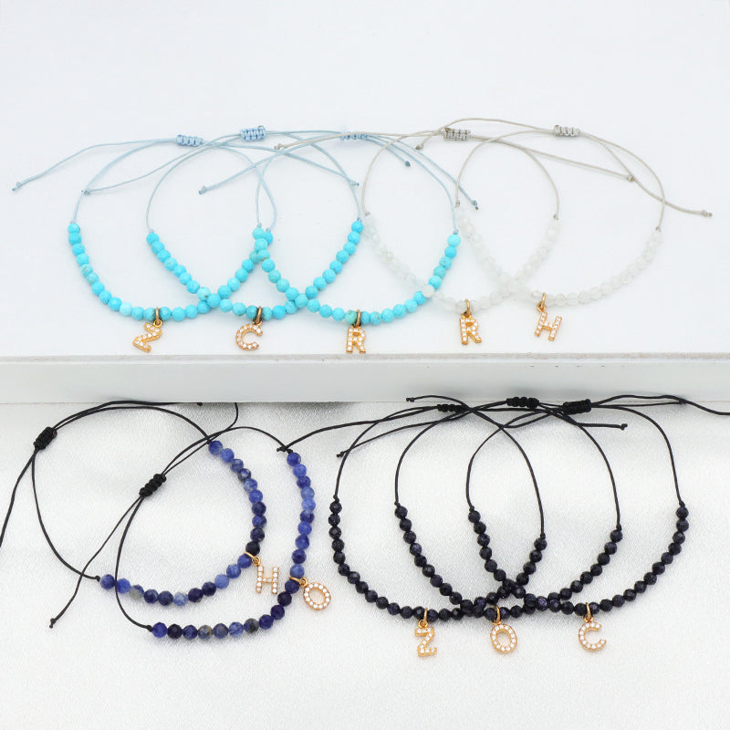 Custom Women String Bracelet 925 sterling silver letter charms Handmade Braided Rope Adjustable natural stone beads bracelet