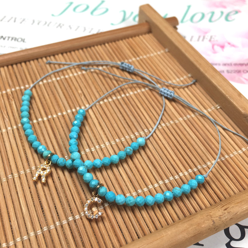 Custom Women String Bracelet 925 sterling silver letter charms Handmade Braided Rope Adjustable natural stone beads bracelet
