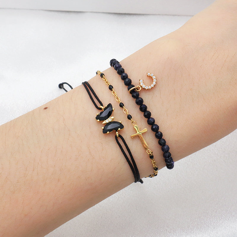 Custom Women String Bracelet 925 sterling silver letter charms Handmade Braided Rope Adjustable natural stone beads bracelet