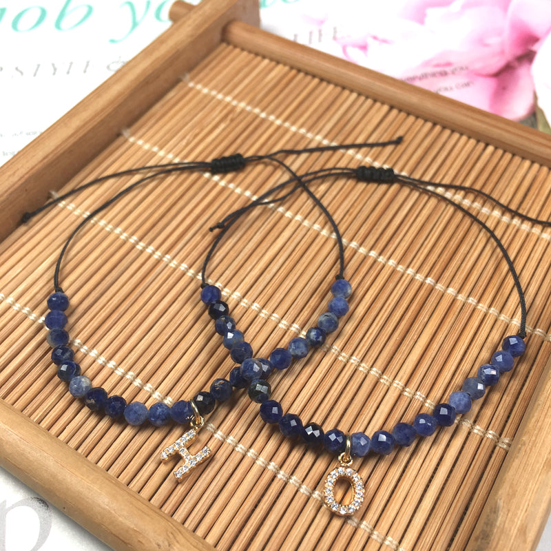 Custom Women String Bracelet 925 sterling silver letter charms Handmade Braided Rope Adjustable natural stone beads bracelet
