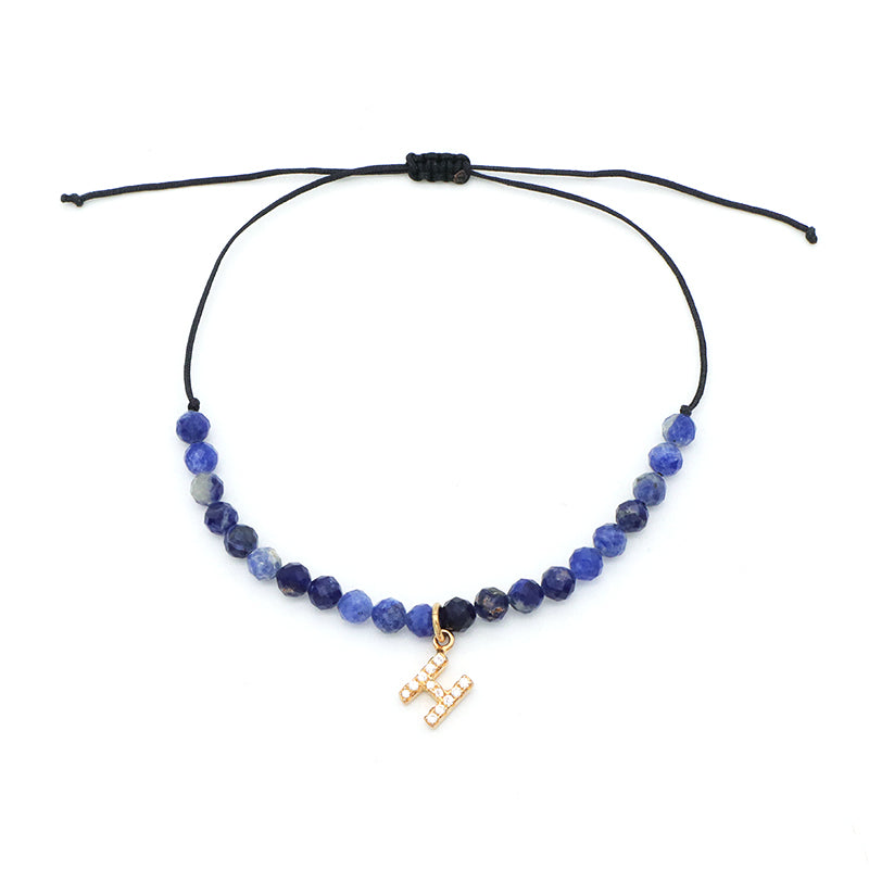 Custom Women String Bracelet 925 sterling silver letter charms Handmade Braided Rope Adjustable natural stone beads bracelet