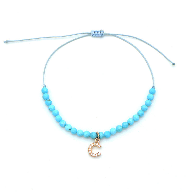 Custom Women String Bracelet 925 sterling silver letter charms Handmade Braided Rope Adjustable natural stone beads bracelet