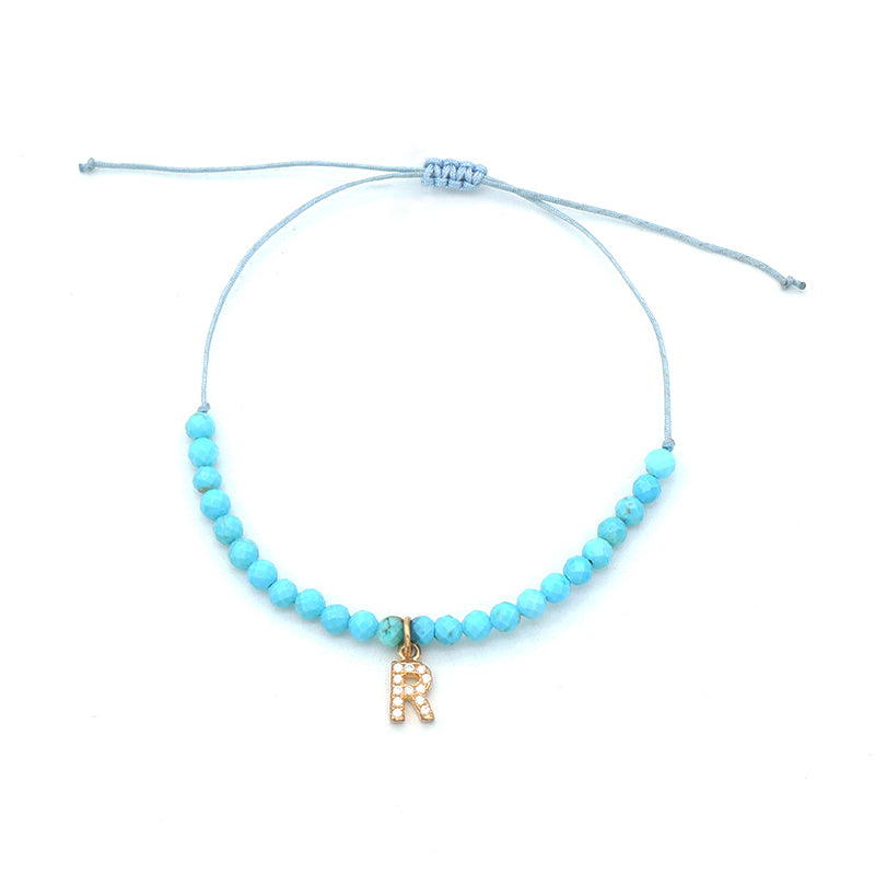 Custom Women String Bracelet 925 sterling silver letter charms Handmade Braided Rope Adjustable natural stone beads bracelet