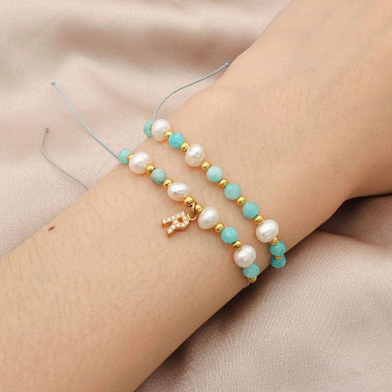 Fashion 925 Sterling Silver Beads Mix Natural Stone Fresh Water Pearl Bracelet Adjustable String Beads Bracelet