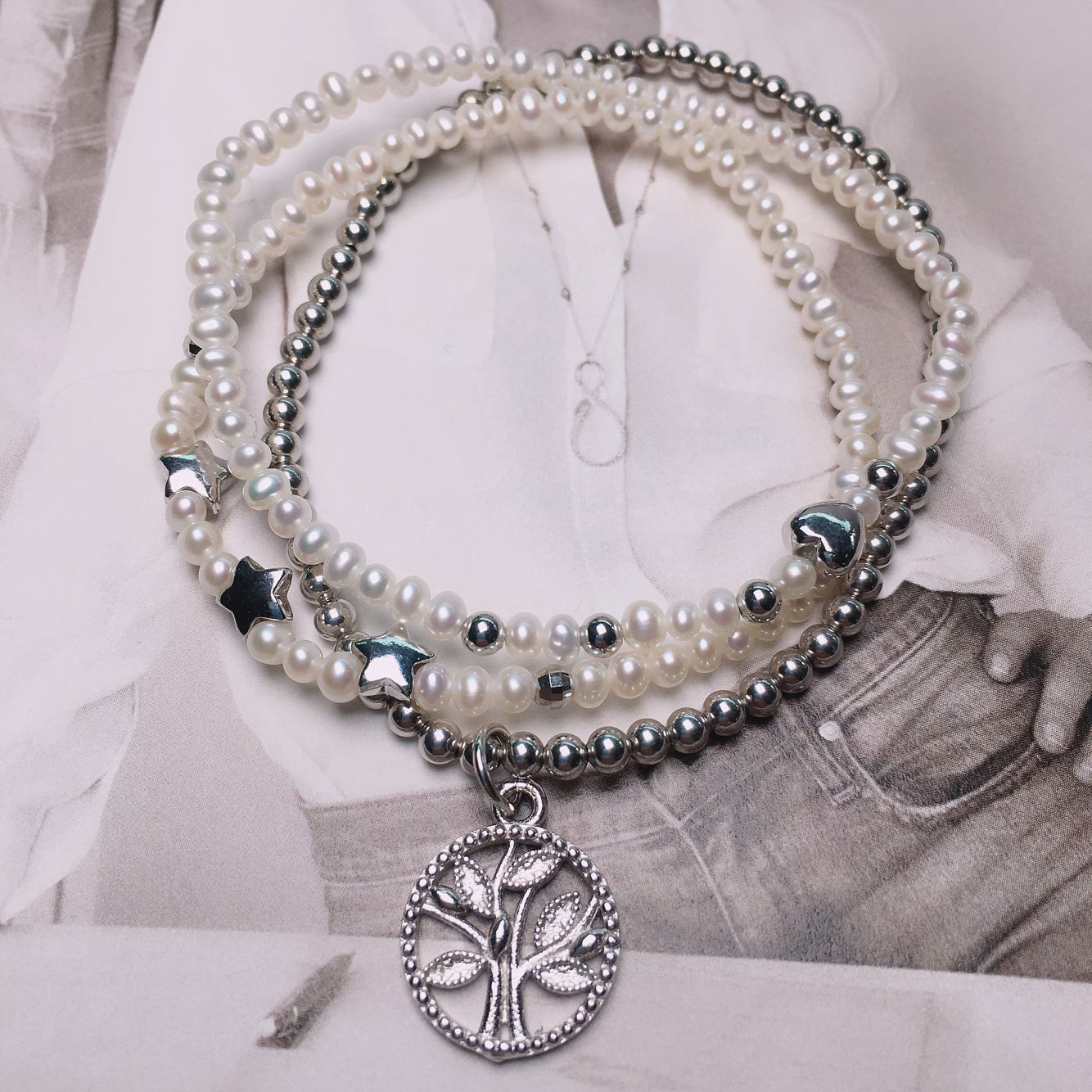 NEW gift friend very good quality fresh water pearl and silver beads bracelet with 925 silver charms bracelet for girl