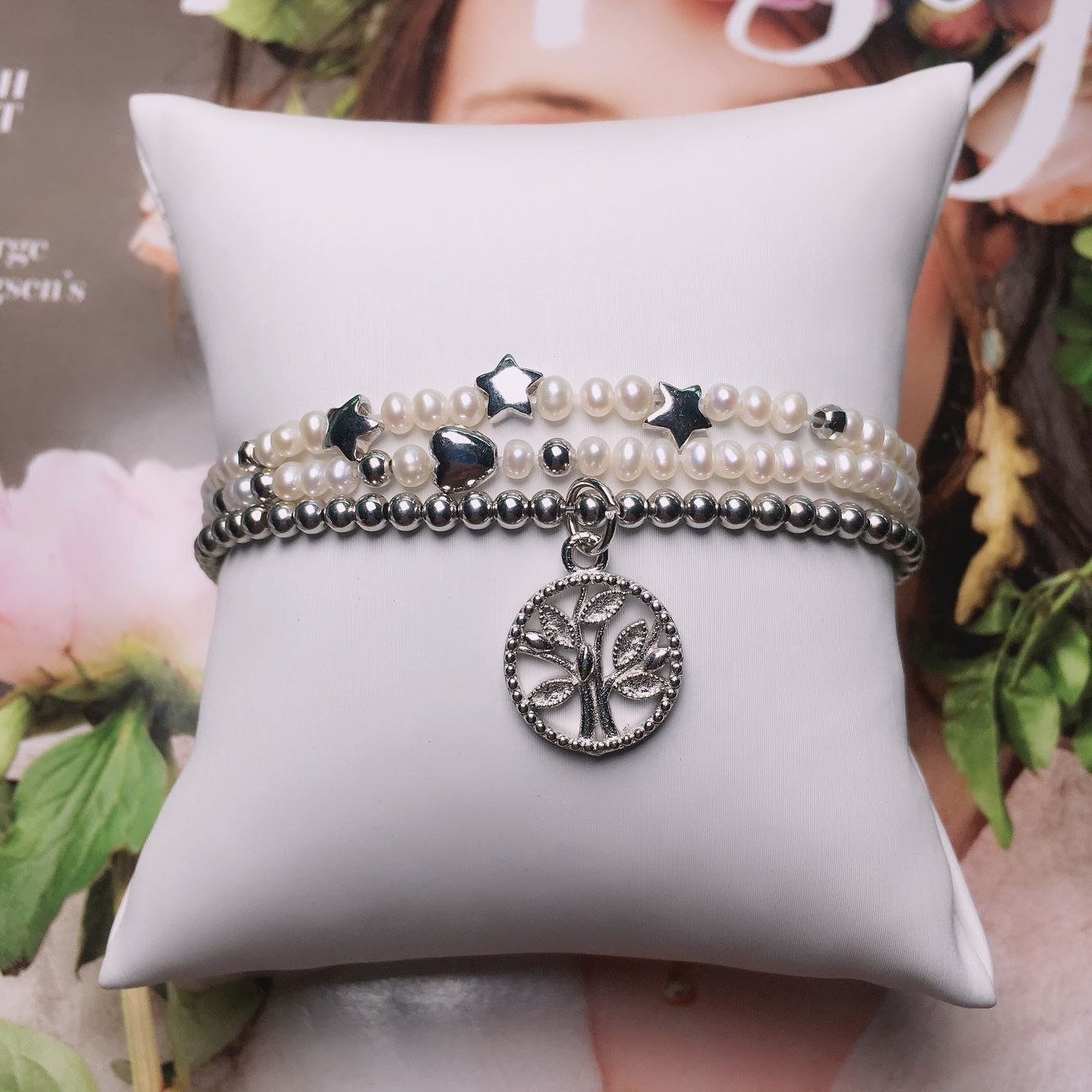 NEW gift friend very good quality fresh water pearl and silver beads bracelet with 925 silver charms bracelet for girl