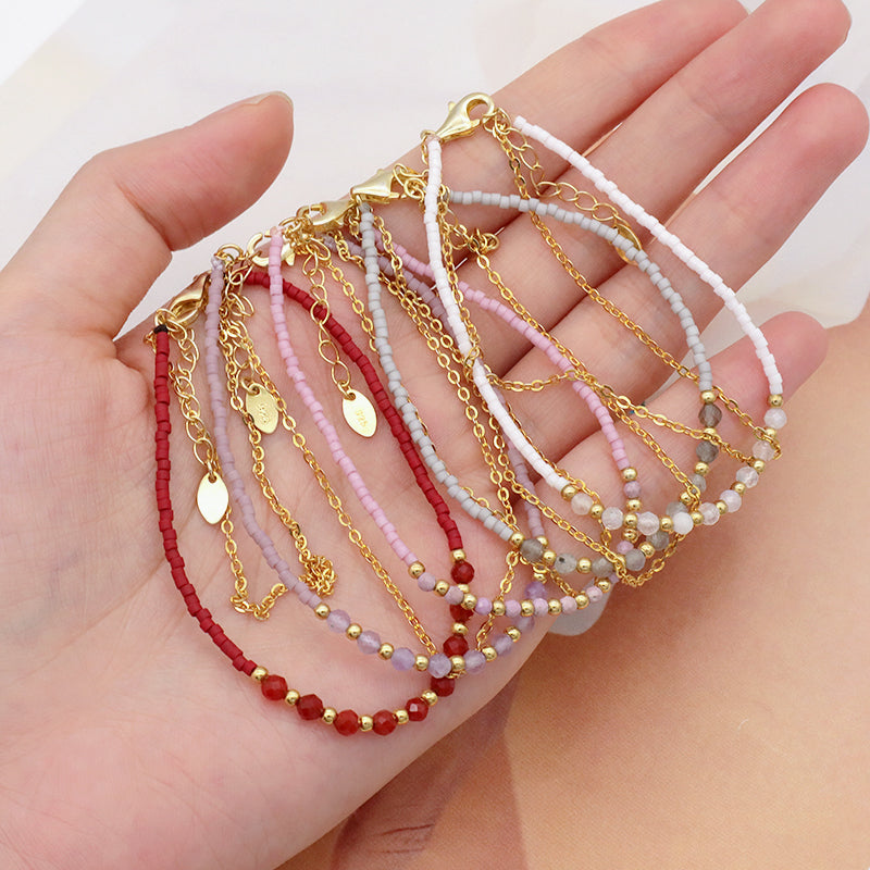 OEM Manufacture Spring 925 Sterling Silver Miyuki Natural Stone Handmade Beaded Bracelet