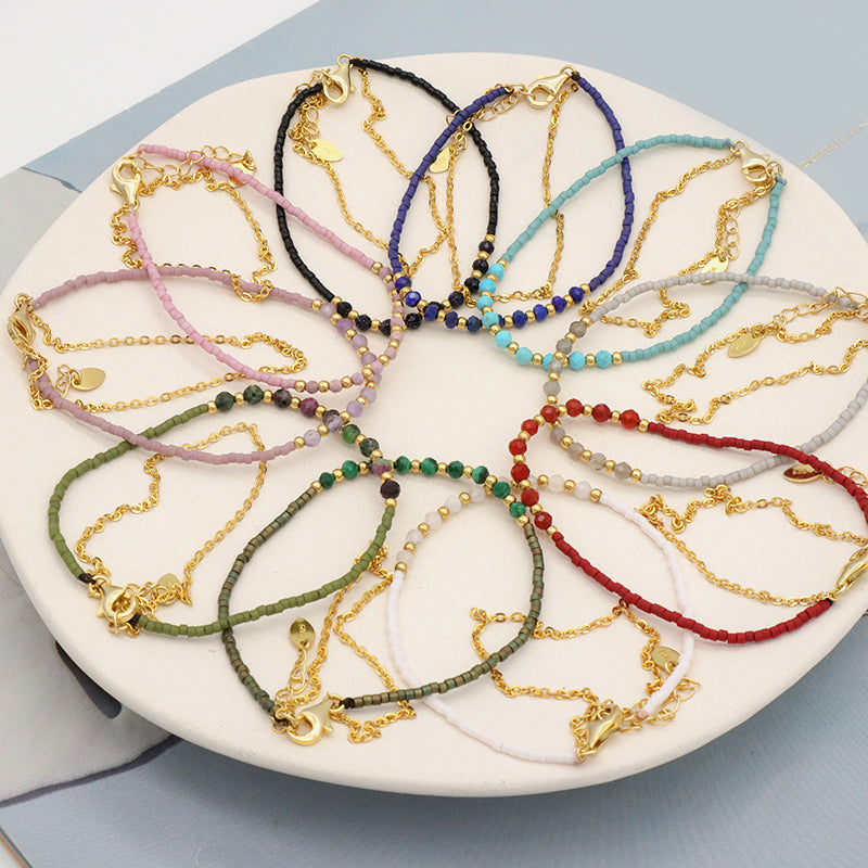 OEM Manufacture Spring 925 Sterling Silver Miyuki Natural Stone Handmade Beaded Bracelet