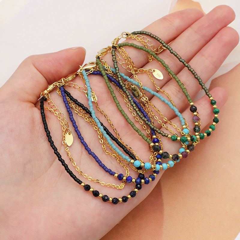 OEM Manufacture Spring 925 Sterling Silver Miyuki Natural Stone Handmade Beaded Bracelet