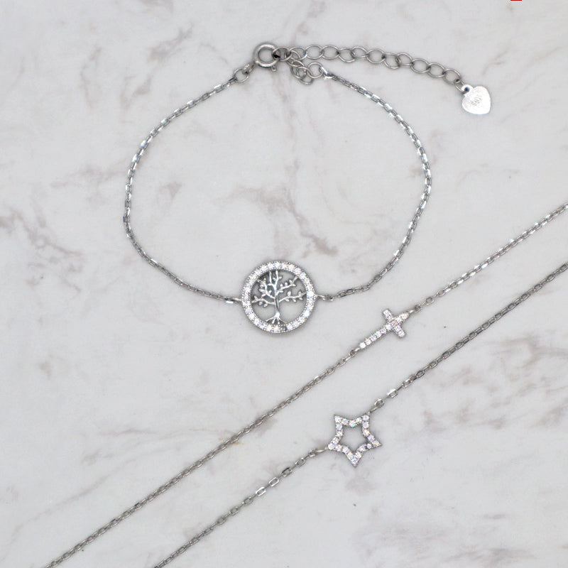 925 sterling silver charm with CZ cross star tree ladies bracelet