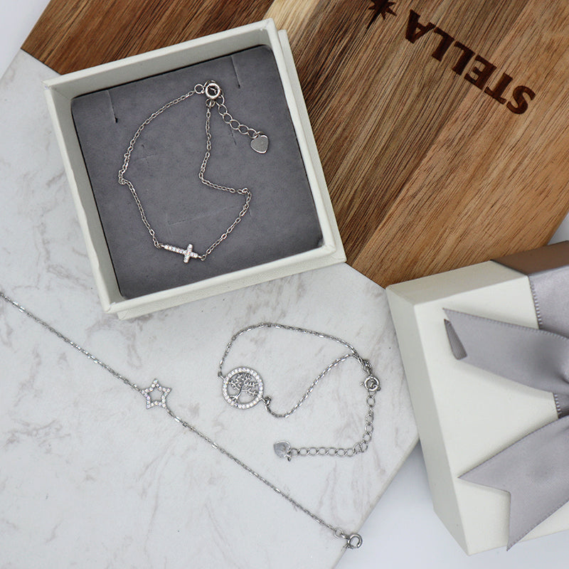 925 sterling silver charm with CZ cross star tree ladies bracelet