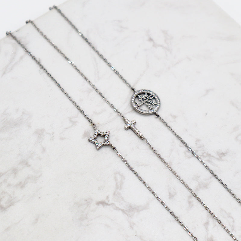 925 sterling silver charm with CZ cross star tree ladies bracelet