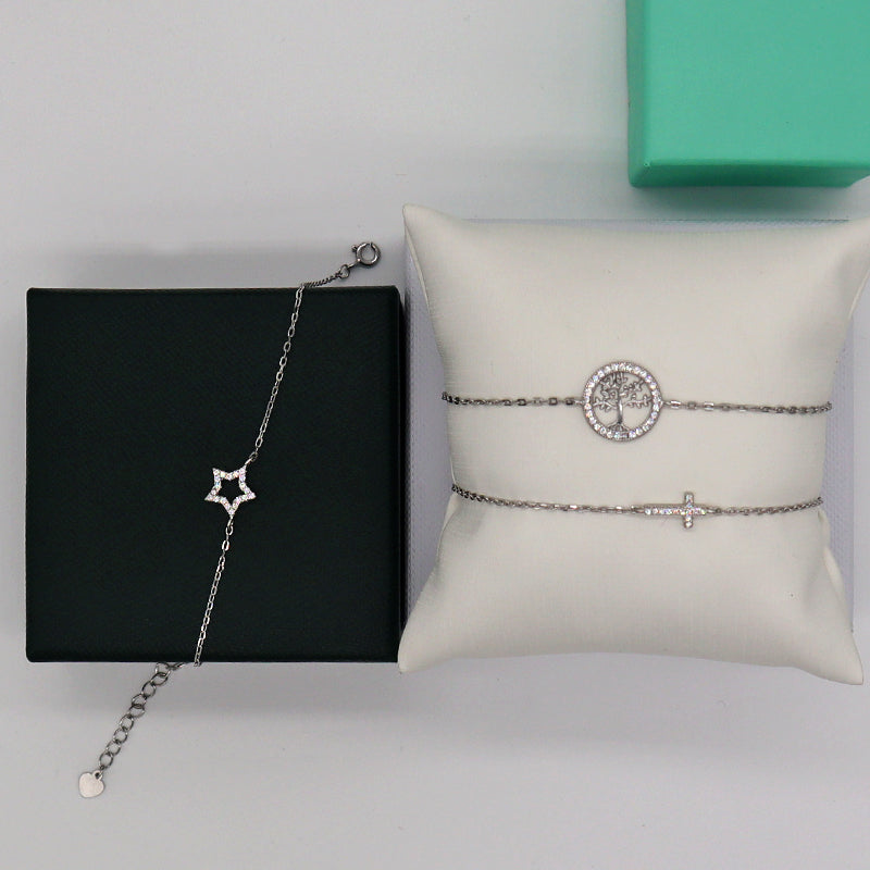 925 sterling silver charm with CZ cross star tree ladies bracelet