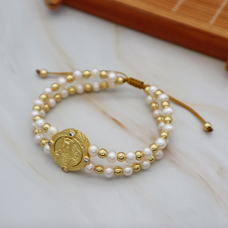 latest design gold plated bead with charms woman jewelry fresh water natural pearl bracelet wholesales