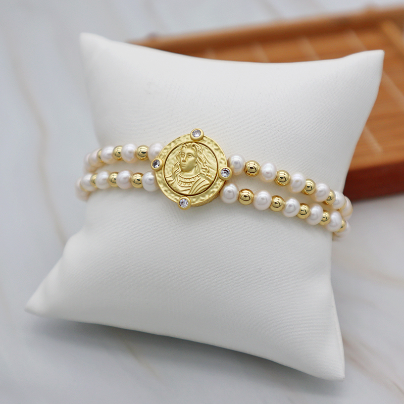 latest design gold plated bead with charms woman jewelry fresh water natural pearl bracelet wholesales